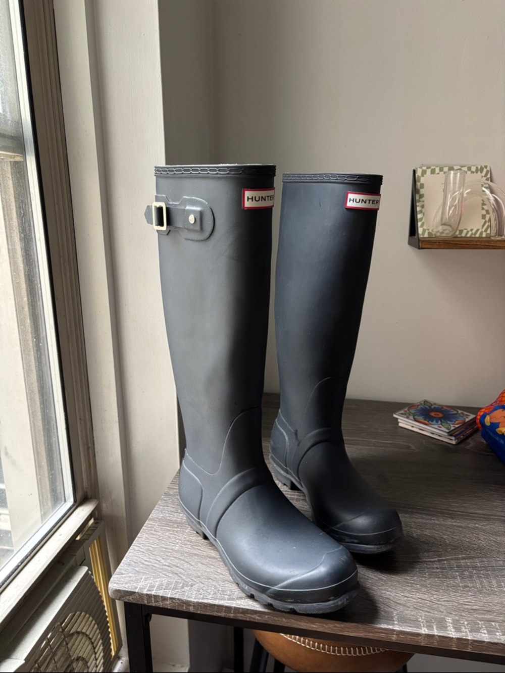 Hunter Matte Navy Tall Women's Rain Boots with Buckle